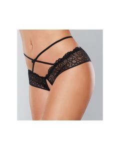 Adore Crayzee Open Panty w/Criss Cross Waist Straps & Lace Black O/S