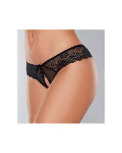 Adore Foreplay Lace & Mesh Front Open Panty Black O/S