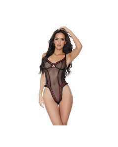 Stretch Mesh Underwire Teddy w/Ribbon Detail Black