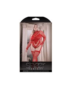 Sheer Infatuation Long Sleeve Teddy w/Attached Footless Stockings QN