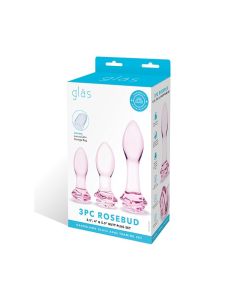 Glas 3 pc Rosebud Butt Plug Set - Pink