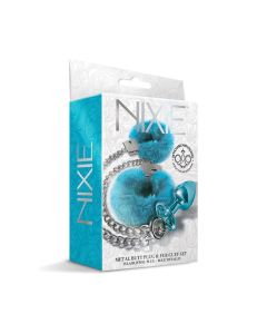 Nixie Metal Butt Plug w/Inlaid Jewel & Fur Cuff Set
