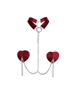 Nipplicious Dominatrix Leather Collar & Pasties w/Chain - Red