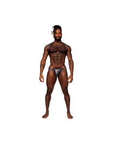 Snaked Metallic Coated Shoulder Sling Harness Thong Black/Blue