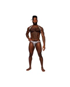 Snaked Metallic Coated Shoulder Sling Harness Thong Silver/Black