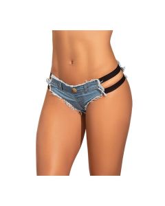 Micro Mini Shorts w/Black Stripes Light Chambray