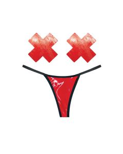 Neva Nude Naughty Knix Vixen Wet Vinyl G-String & Pasties - Red O/S