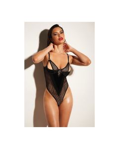 FETISH Frisky Fishnet & Vinyl Shelf Cup Peek A Boo Teddy Black