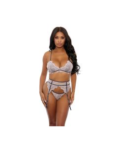 Floral Lace Bra, Cage Garter Belt & G-String Dusty Pink