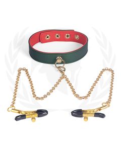 Spartacus PU Collar w/Nipple Clamps - Green