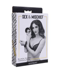 Sex & Mischief Furry Handcuffs - Black