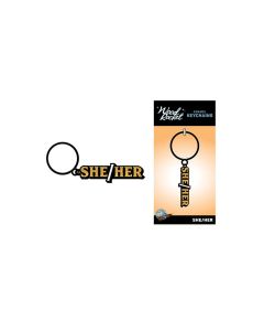 Wood Rocket She/Her Keychain - Black/Gold