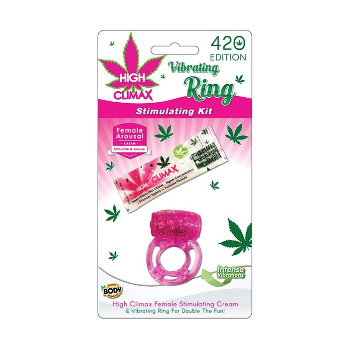 High Climax Vibrating Ring Stimulating Kit w/Hemp Seed Oil - Pink
