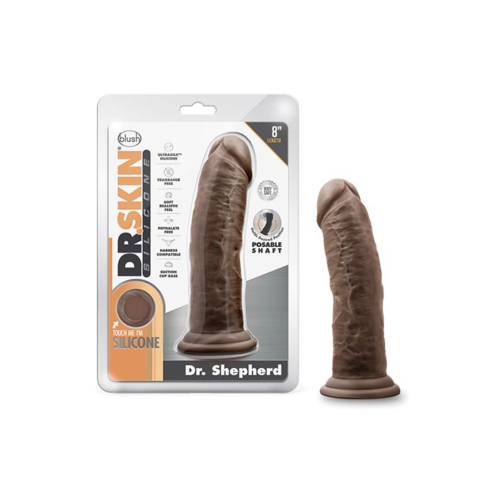 Blush Dr. Skin Silicone Dr. Shepherd 8" Dildo w/Suction Cup - Chocolate