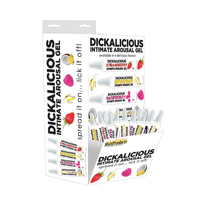 Dickalicious Penis Arousal 2ml Tubes Wall Mount - Asst. Flavors Display of 144