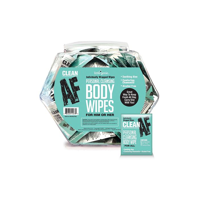 Clean AF Personal Cleansing Body Wipes Fishbowl - Display of 65