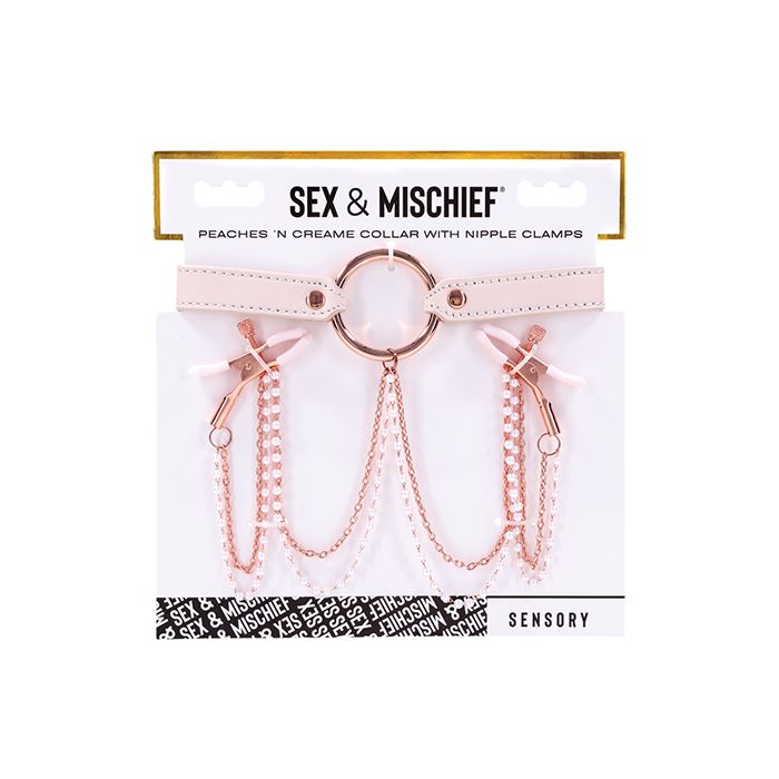 Sex & Mischief Peaches 'n CreaMe Collar w/Nipple Clamps